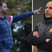 Needham Market boss Kevin Horlock, left, and Burton manager Dino Maamria, who will be in action against each other today.