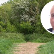 Combs Wood, where the body was found. Inset, Nick Gowrley