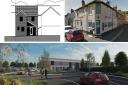 Clockwise: plans for a front extension on Lindsey Way; the Crown Pub; a 3D image of the planned entrance to Gateway 14
