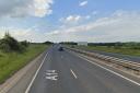 The A14 is blocked between Woolpit and Stowmarket after a blown tyre caused a car to crash into the central reservation.