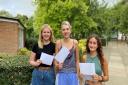 Erin Laws, Sian Lewis and Jessie Bream with their results at County Upper School in Bury St Edmunds