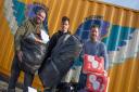 Just some of the items dropped in to Mannings in Felixstowe for people in Ukraine. L-R Charlie Manning, Lorenzo Bertola, Jonny Manning. Picture: Sarah Lucy Brown