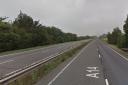A lane closure is in place after a lorry has broken down on the A14