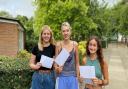 Erin Laws, Sian Lewis and Jessie Bream with their results at County Upper School in Bury St Edmunds