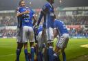 Bersant Celina and the rest of the Town team celebrate scoring against Sunderland. Picture Pagepix