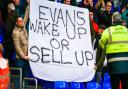 Ipswich Town fans hold up a banner criticising owner Marcus Evans earlier this season. They are  unhappy about a 1.5% increase in adult season ticket prices for 2017/18. 
Picture: Steve Waller.