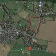 Land between the rail line and Broad Road in Bacton where 65 homes are set to be built
