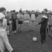 Sir Bobby Charlton brought his soccer school to Thurleston School, Ipswich, in 1985