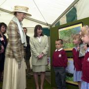 Princess Alexandra talking to children from Combs Ford Primary School at the Suffolk Show in 2002