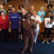 Hadleigh United Reformed Church choir rehearsing for a gospel concert in 2007