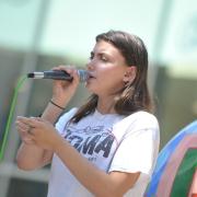Young Ipswich singer Roma Nicholson busked her way around the Elmer trail - singing 55 songs at 55 Elmer's in aid of St Elizabeth Hospice  Picture: SARAH LUCY BROWN