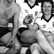Kevin Beattie, Allan Hunter and Robin Turner in celebratory mood after Town reach the 1978 FA Cup final