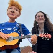 Sharon Kulesa next to her Ed Sheeran creation which has been vandalised twice since going up