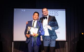 Nabindra Gurung receiving his award